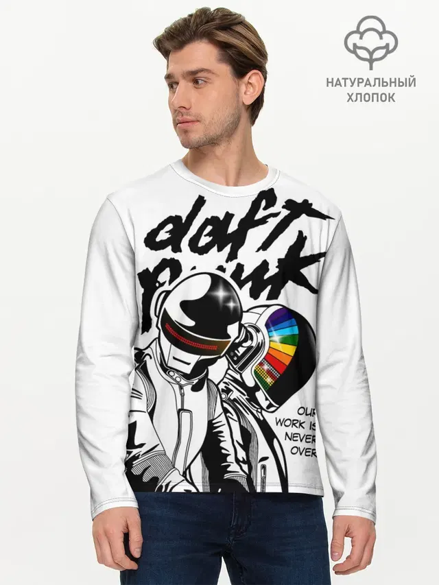 Мужской лонгслив базовый с принтом «Daft Punk»
