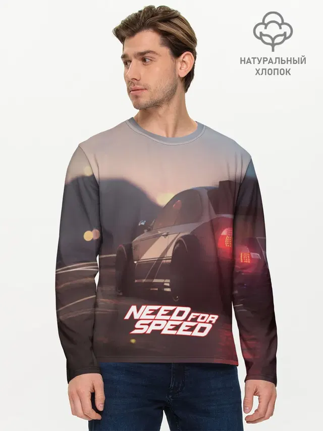 Мужской лонгслив базовый с принтом «NFS»