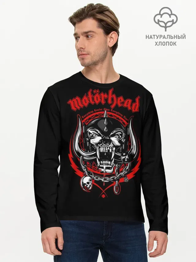 Мужской лонгслив базовый с принтом «Motorhead»