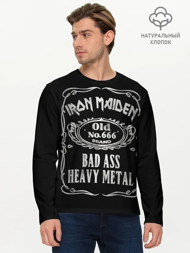 Мужской лонгслив базовый с принтом «Heavy metal»