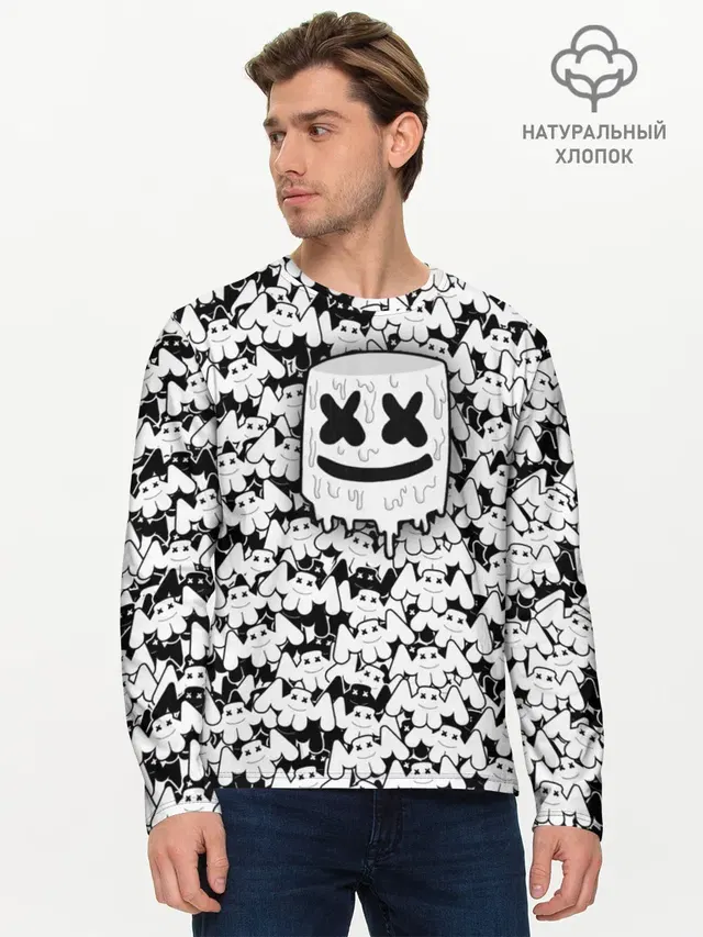 Мужской лонгслив базовый с принтом «Marshmello»