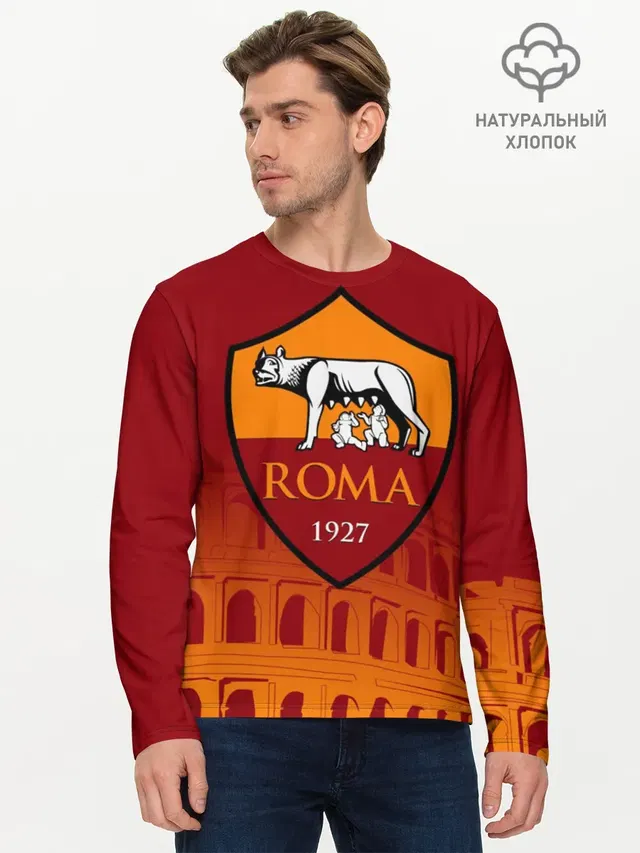 Мужской лонгслив базовый с принтом «Roma»