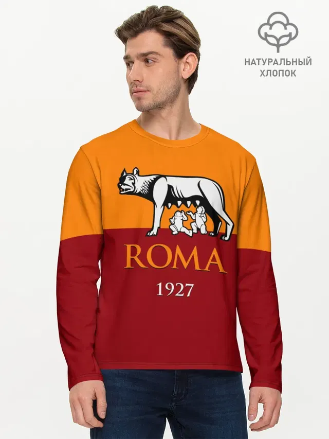 Мужской лонгслив базовый с принтом «Roma»
