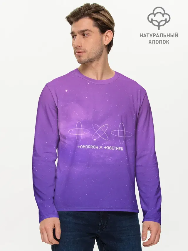 Мужской лонгслив базовый с принтом «TXT — TOMORROW X TOGETHER»