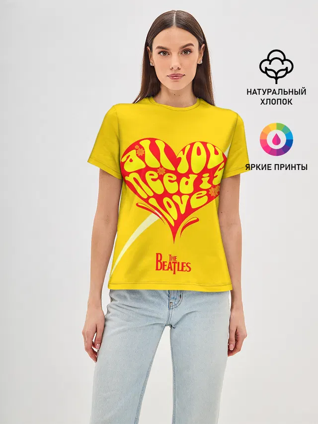 Женская базовая футболка с принтом «The Beatles — All u need is love Beatles»