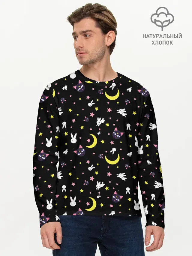 Мужской лонгслив базовый с принтом «Sailor Moon Pattern»