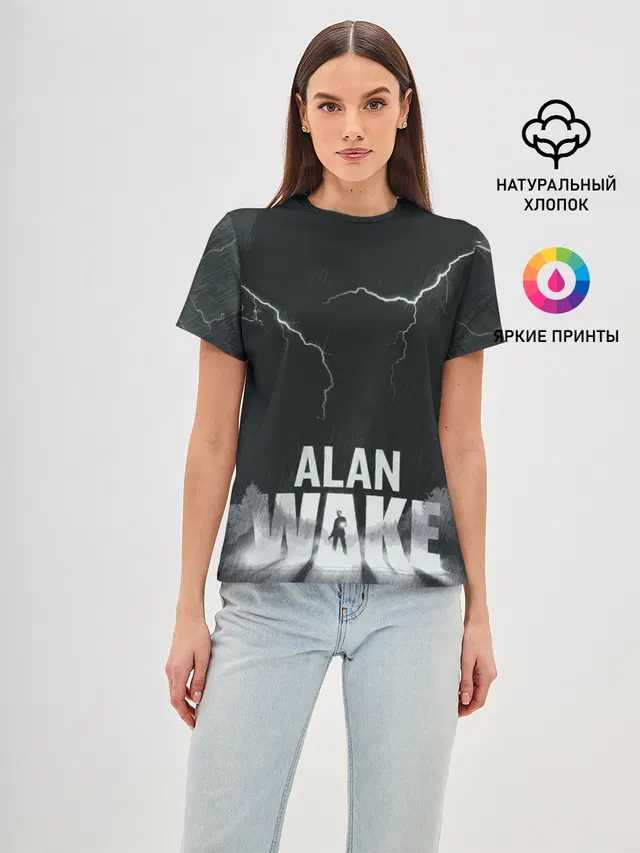 Женская базовая футболка с принтом «Alan Wake Dark Place — Dark Place»
