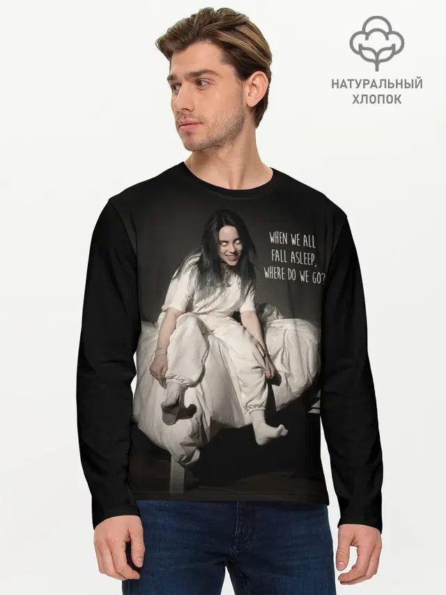 Мужской лонгслив базовый с принтом «Billie Eilish»