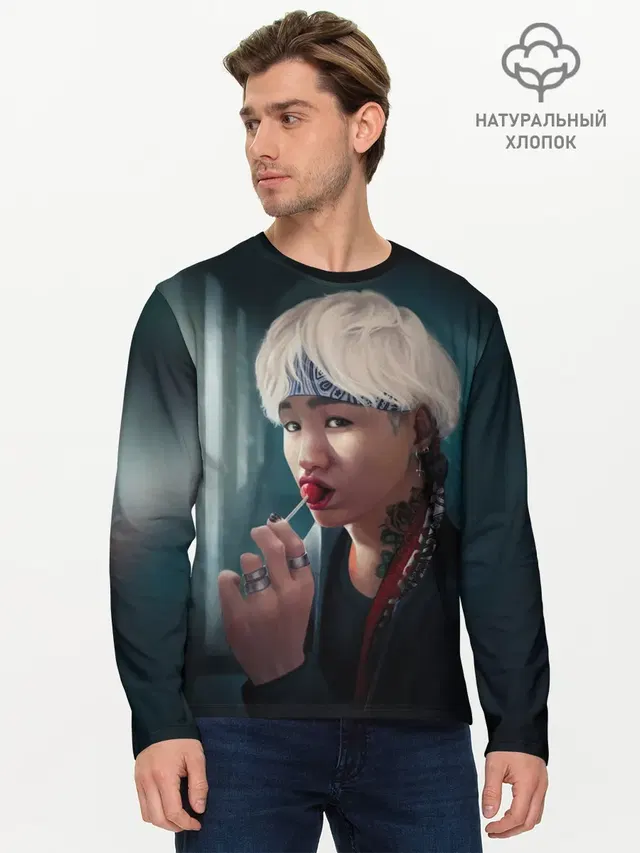 Мужской лонгслив базовый с принтом «BTS — Suga»