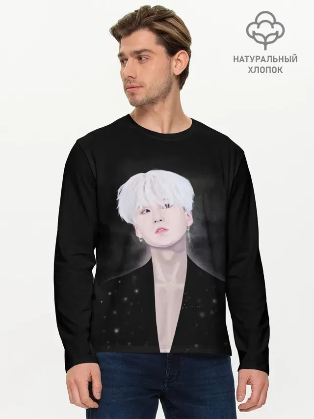 Мужской лонгслив базовый с принтом «BTS — SUGA»