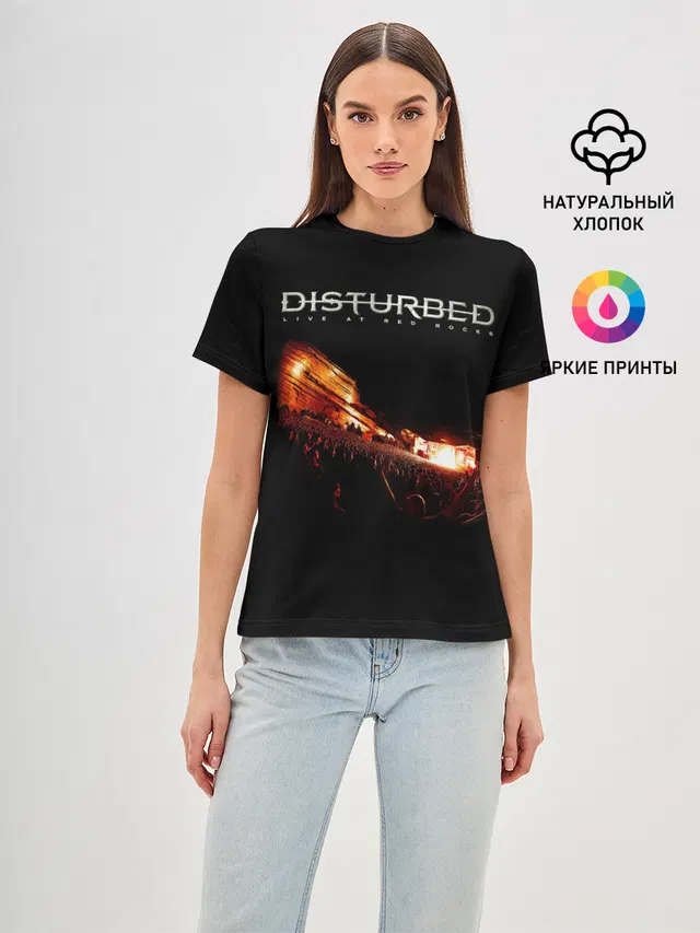 Женская базовая футболка с принтом «Disturbed — Live at Red Rocks - Disturbed»