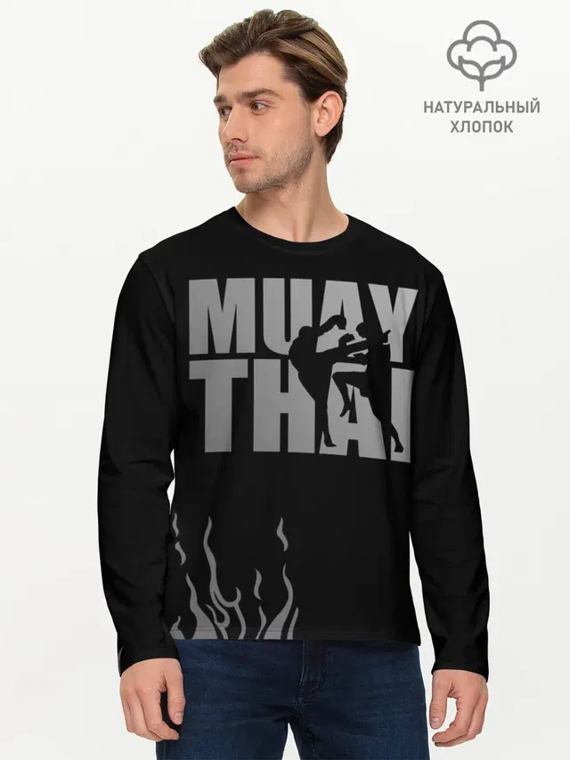 Мужской лонгслив базовый с принтом «Муай Тай — Muay Thai»