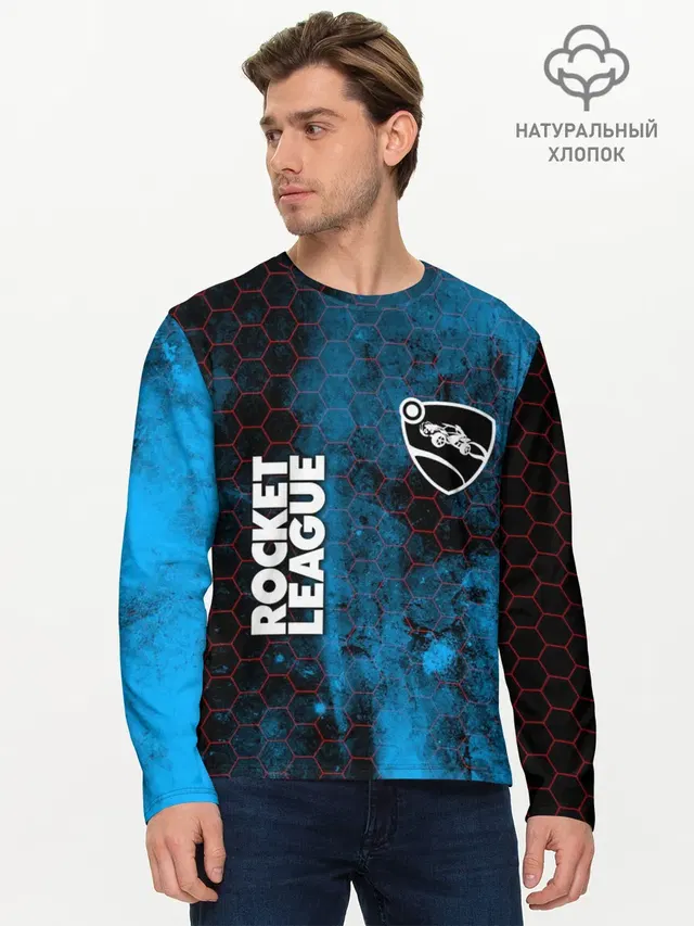 Мужской лонгслив базовый с принтом «Rocket League»