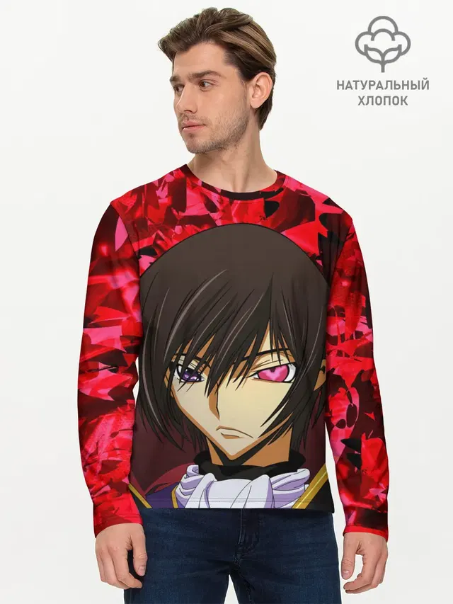 Мужской лонгслив базовый с принтом «Code Geass — GODE GEASS textured»