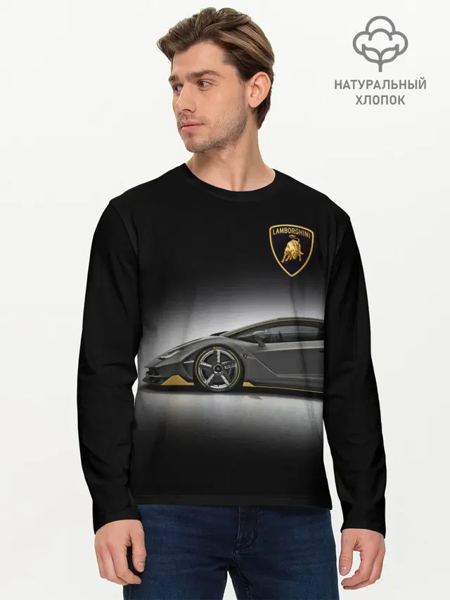 Мужской лонгслив базовый с принтом «Lamborghini — Lambo»