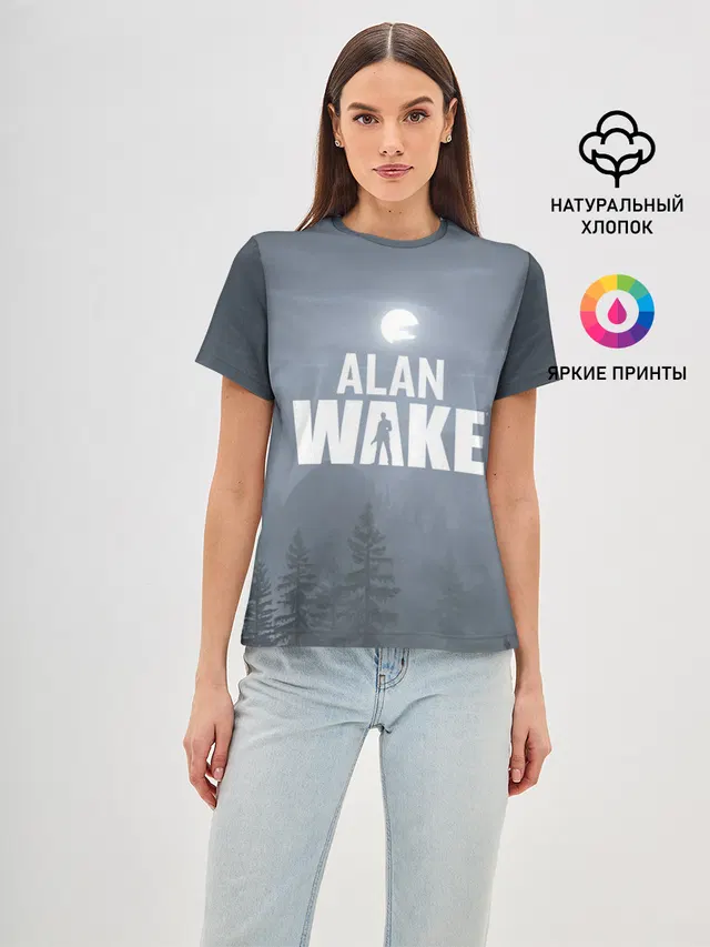 Женская базовая футболка с принтом «Alan Wake — Алан Уэйк: Полнолуние»