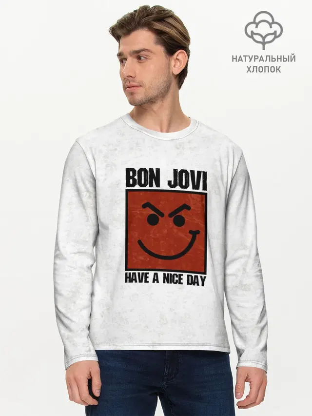 Мужской лонгслив базовый с принтом «Have a nice day»