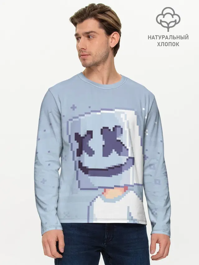 Мужской лонгслив базовый с принтом «Пиксели — Marshmello Pixel»