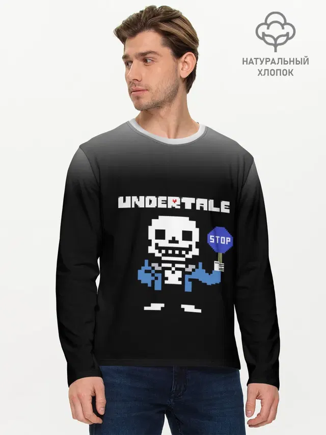 Мужской лонгслив базовый с принтом «Undertale STOP.»