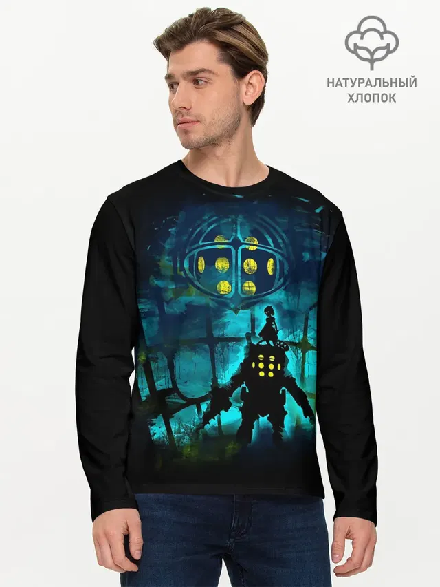 Мужской лонгслив базовый с принтом «BioShock»