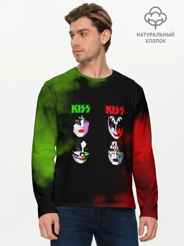 Мужской лонгслив базовый с принтом «Kiss»