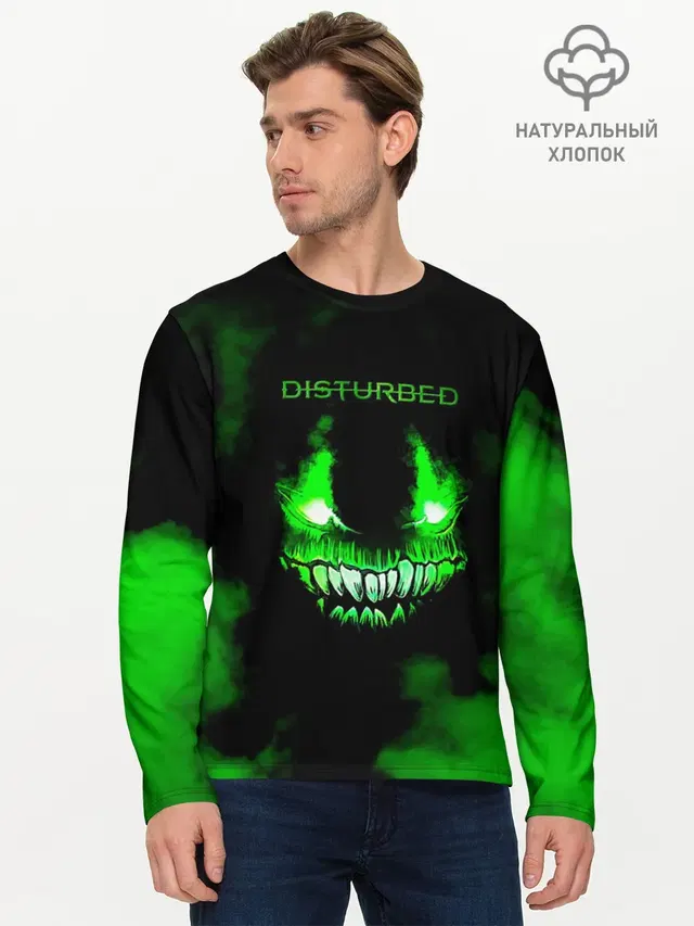 Мужской лонгслив базовый с принтом «Disturbed»