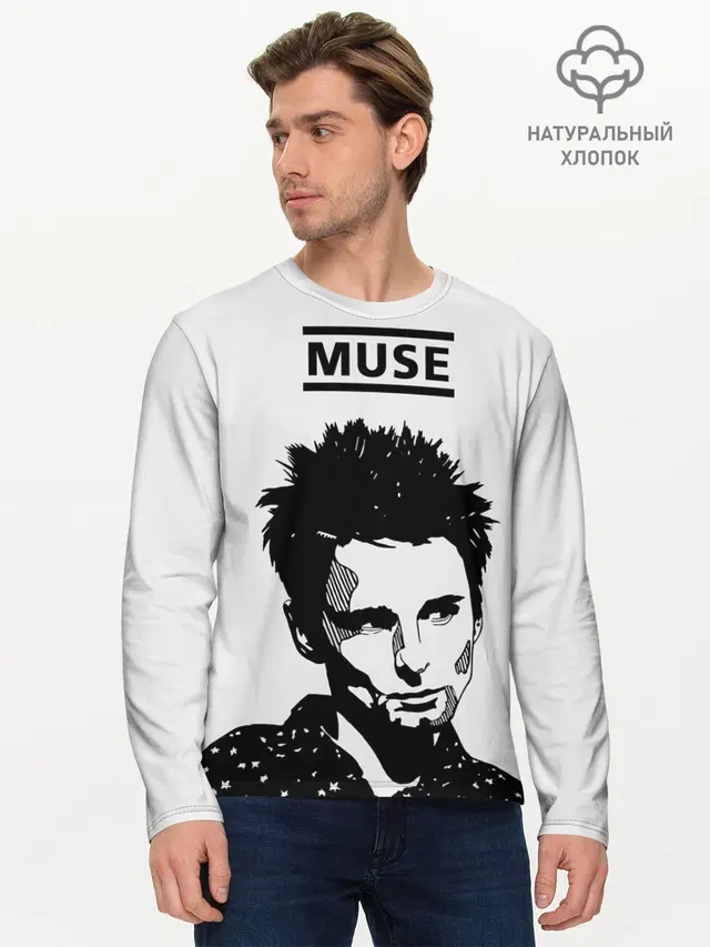 Мужской лонгслив базовый с принтом «Muse»