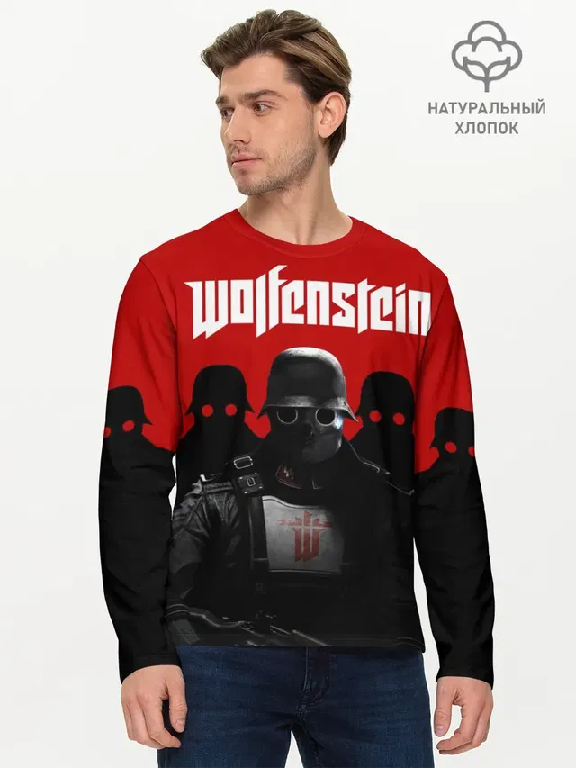 Мужской лонгслив базовый с принтом «Wolfenstein»
