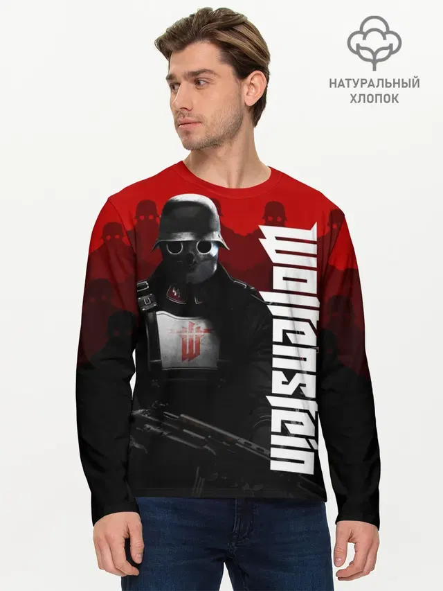 Мужской лонгслив базовый с принтом «Wolfenstein»