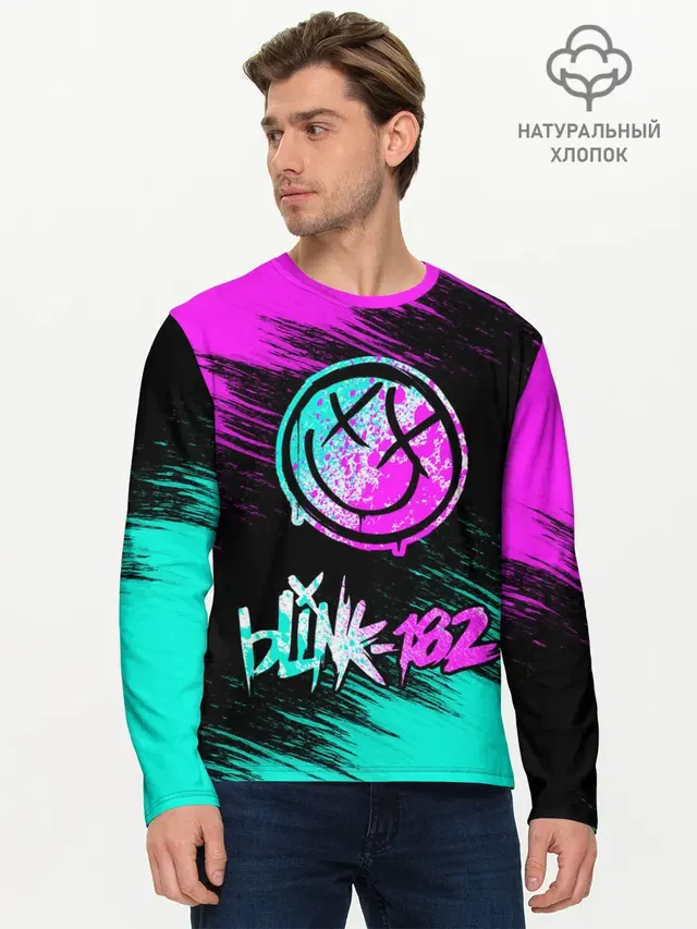 Мужской лонгслив базовый с принтом «Blink 182»