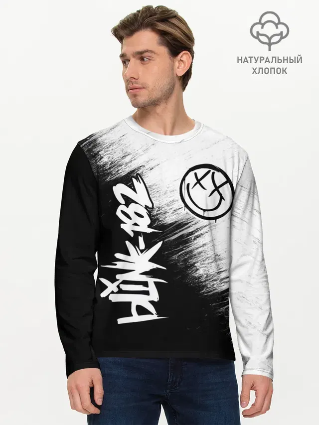 Мужской лонгслив базовый с принтом «Blink 182»