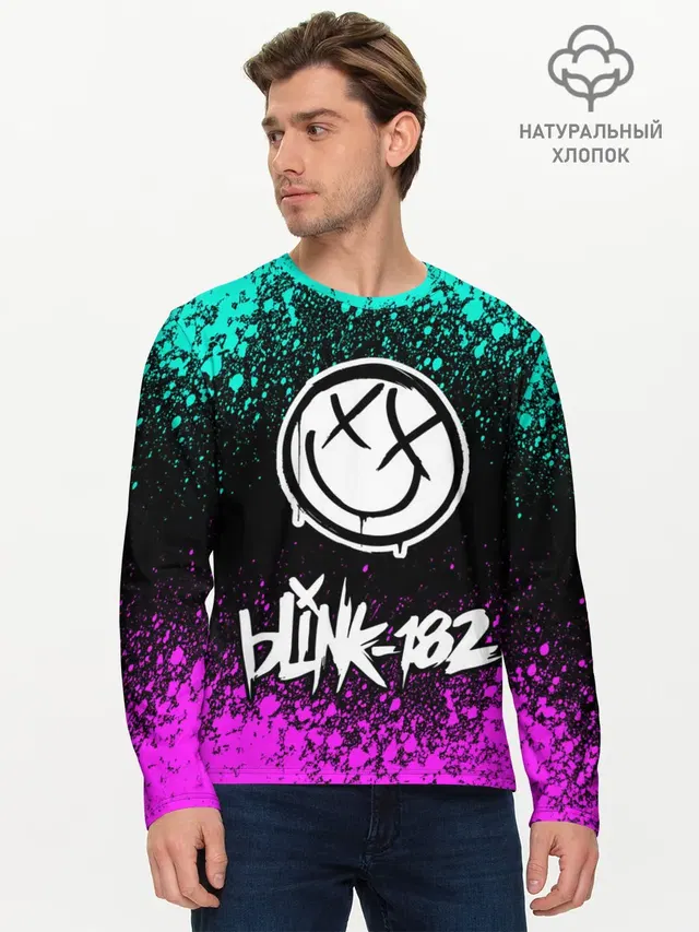 Мужской лонгслив базовый с принтом «Blink 182»