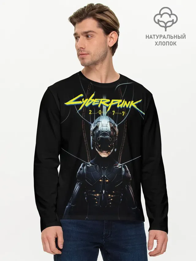 Мужской лонгслив базовый с принтом «Cyberpunk 2077»