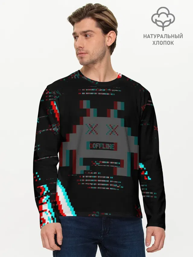 Мужской лонгслив базовый с принтом «Binary code — WATCH DOGS DED SEC»