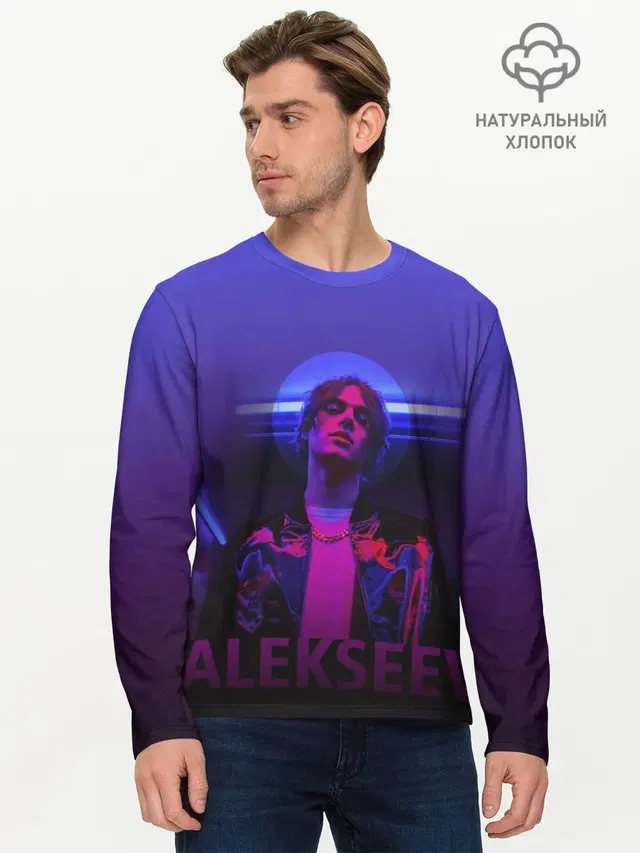 Мужской лонгслив базовый с принтом «Поп музыка и R&B — ALEKSEEV»