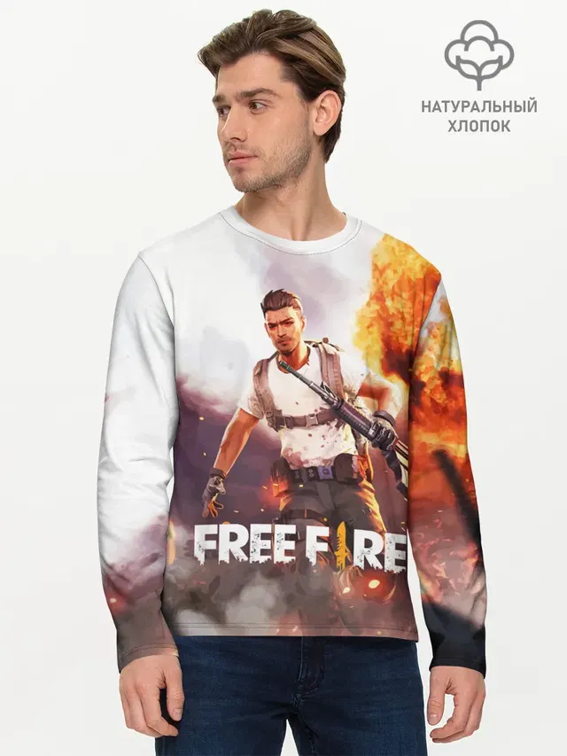 Мужской лонгслив базовый с принтом «explosion — FREE FIRE»