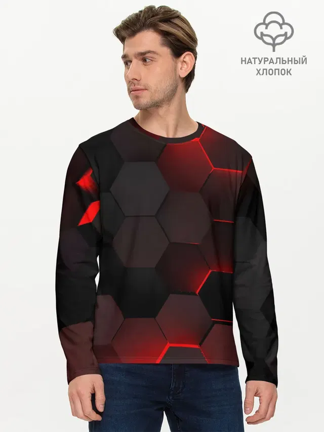 Мужской лонгслив базовый с принтом «3D плиты»