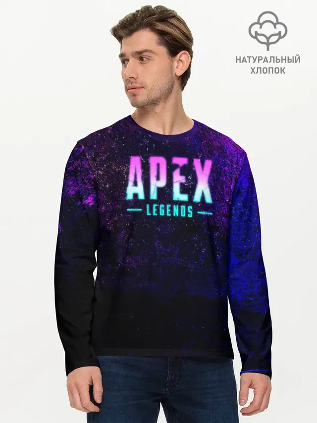 Мужской лонгслив базовый с принтом «Apex Legends. Neon logo»
