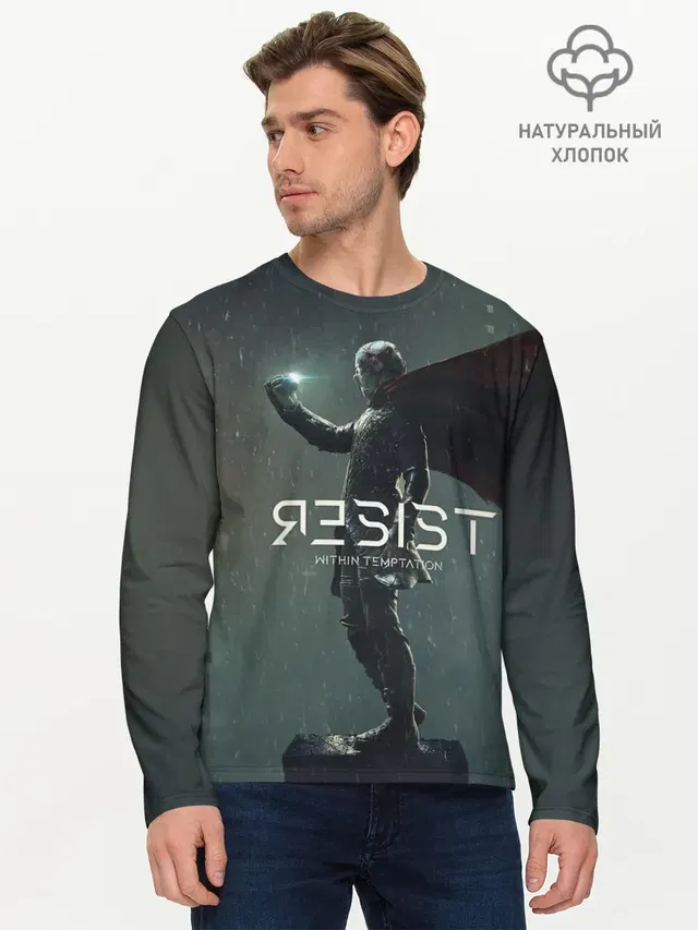 Мужской лонгслив базовый с принтом «Разный рок — Within Temptation RESIST»