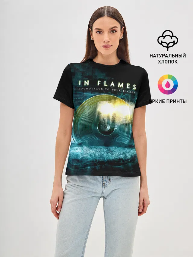 Женская базовая футболка с принтом «In Flames — Soundtrack to Your Escape - In Flames»
