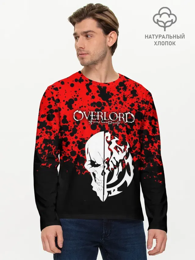 Мужской лонгслив базовый с принтом «Overlord — Overlord Skull red»