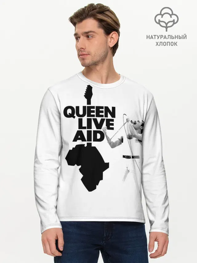 Мужской лонгслив базовый с принтом «Queen LIVE AID»