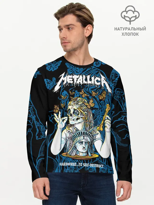 Мужской лонгслив базовый с принтом «Metallica»