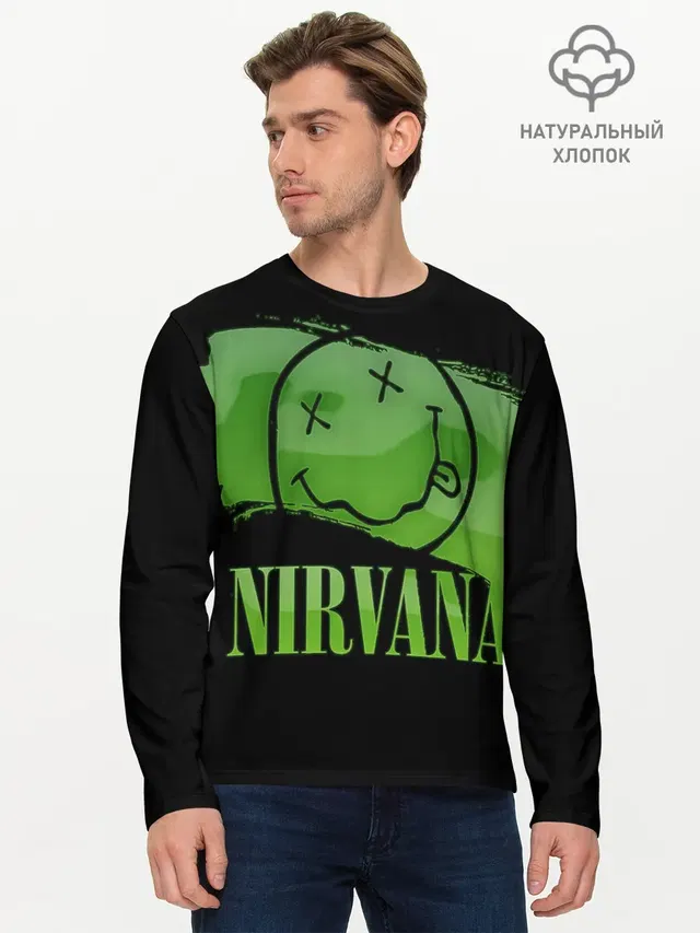 Мужской лонгслив базовый с принтом «Nirvana smiley»