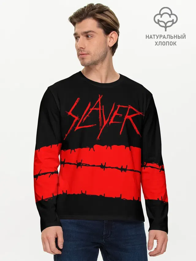Мужской лонгслив базовый с принтом «Slayer»