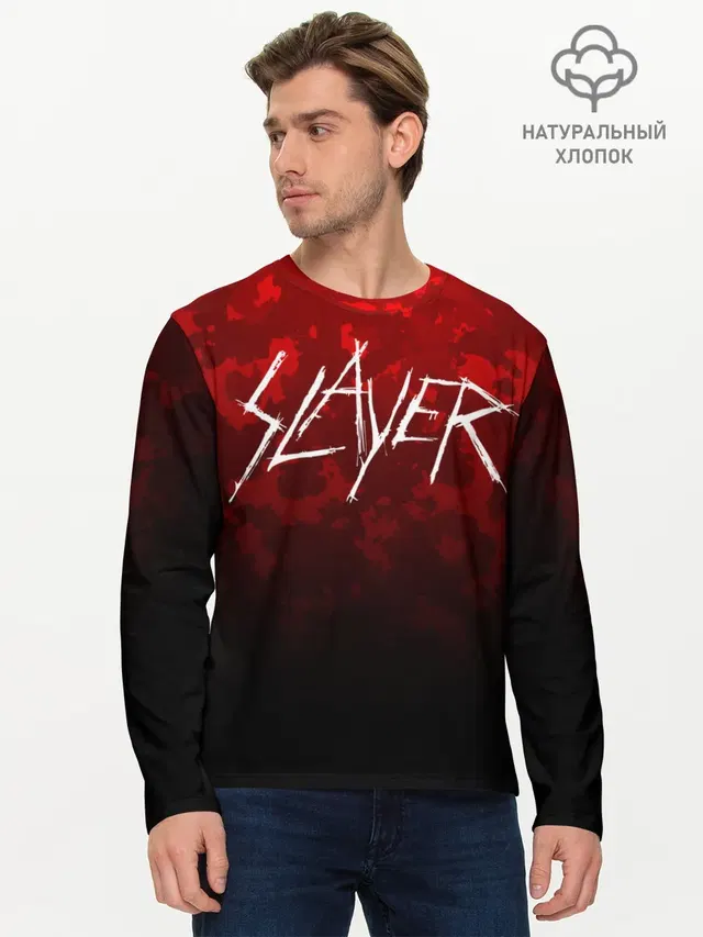 Мужской лонгслив базовый с принтом «Slayer»