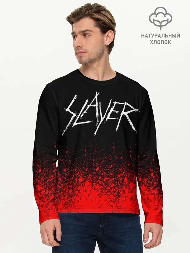 Мужской лонгслив базовый с принтом «Slayer»
