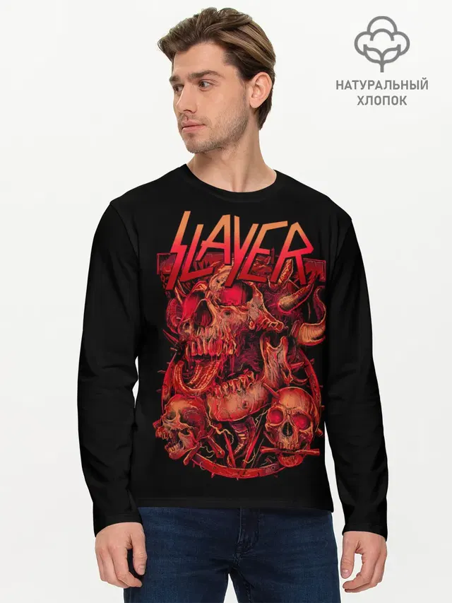 Мужской лонгслив базовый с принтом «Slayer»
