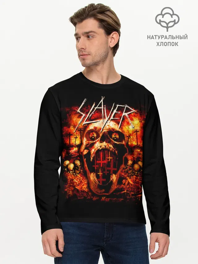 Мужской лонгслив базовый с принтом «Slayer»