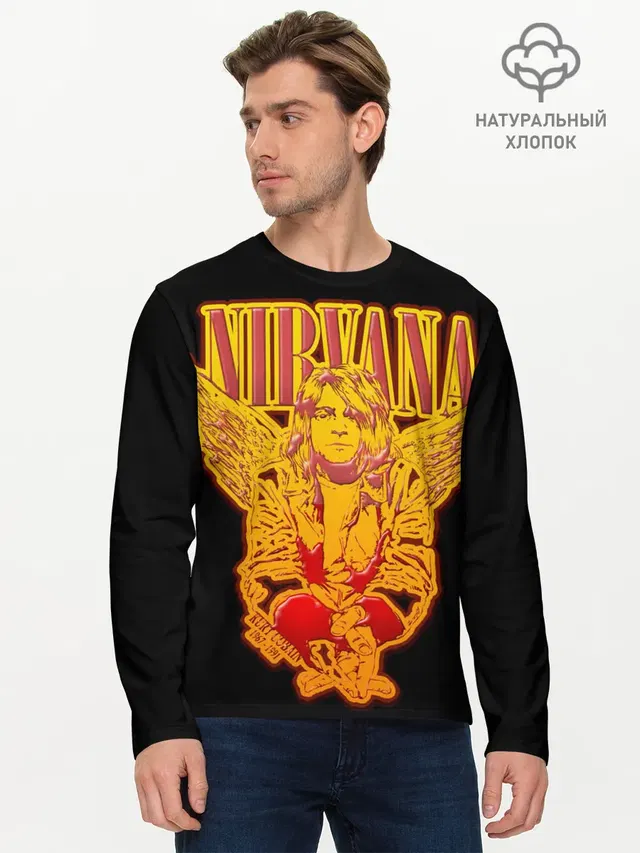 Мужской лонгслив базовый с принтом «Nirvana»